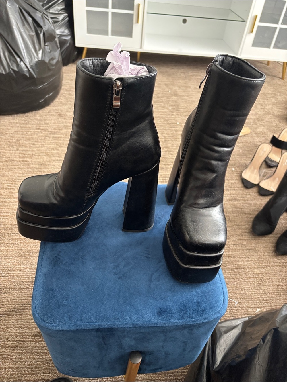 Black Platform Block Heel Ankle Boots - Women's